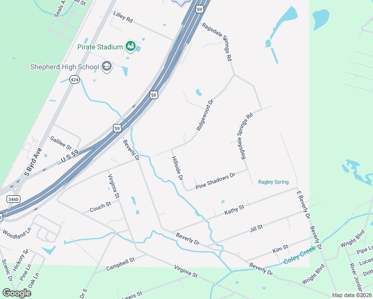 map of restaurants, bars, coffee shops, grocery stores, and more near 431 Ridgewood Drive in Shepherd