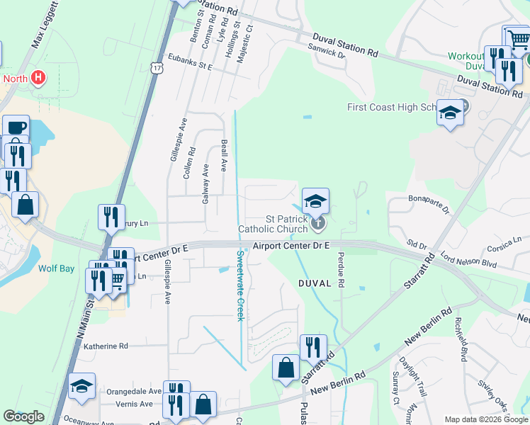 map of restaurants, bars, coffee shops, grocery stores, and more near 480 Blue Whale Way in Jacksonville