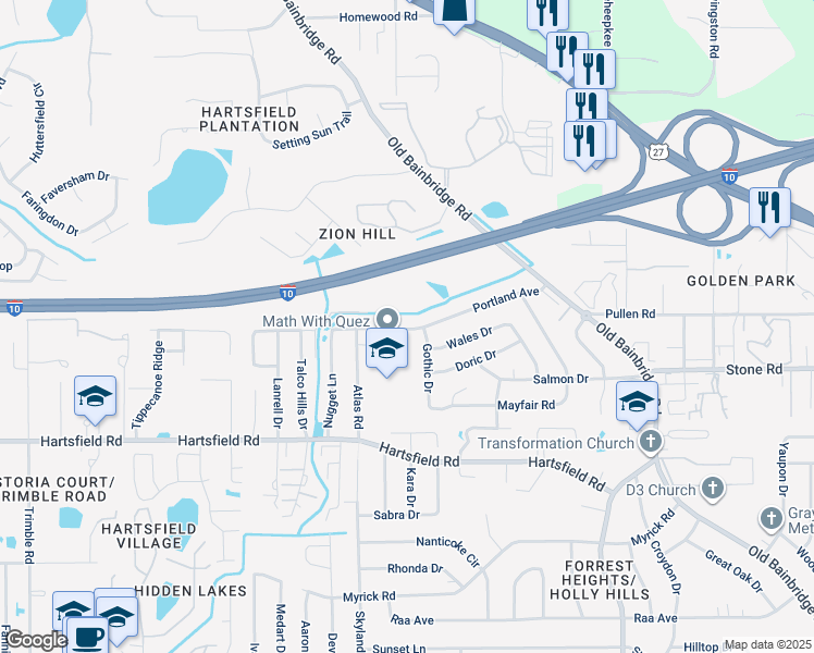 map of restaurants, bars, coffee shops, grocery stores, and more near 1913 Portland Avenue in Tallahassee