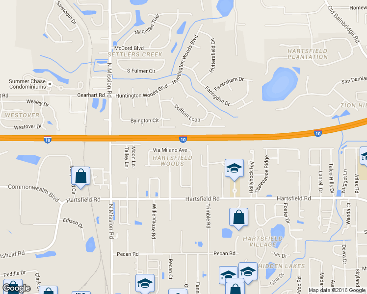 map of restaurants, bars, coffee shops, grocery stores, and more near 2327A Via Sardinia Street in Tallahassee