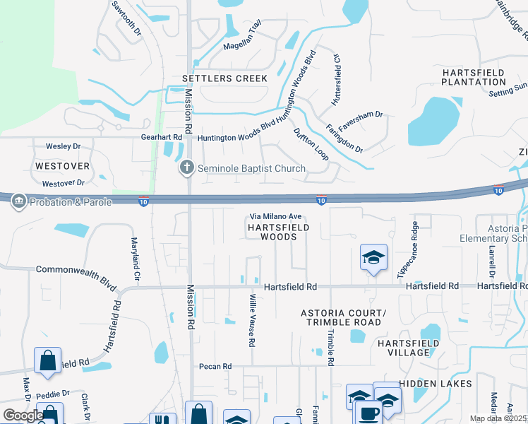 map of restaurants, bars, coffee shops, grocery stores, and more near 2328 Via Milano Court in Tallahassee