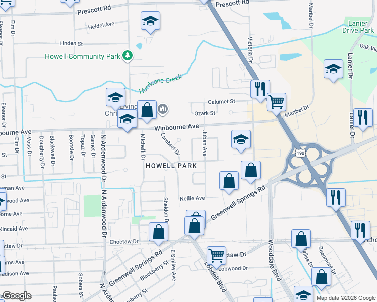 map of restaurants, bars, coffee shops, grocery stores, and more near 3010 Lambert Drive in Baton Rouge