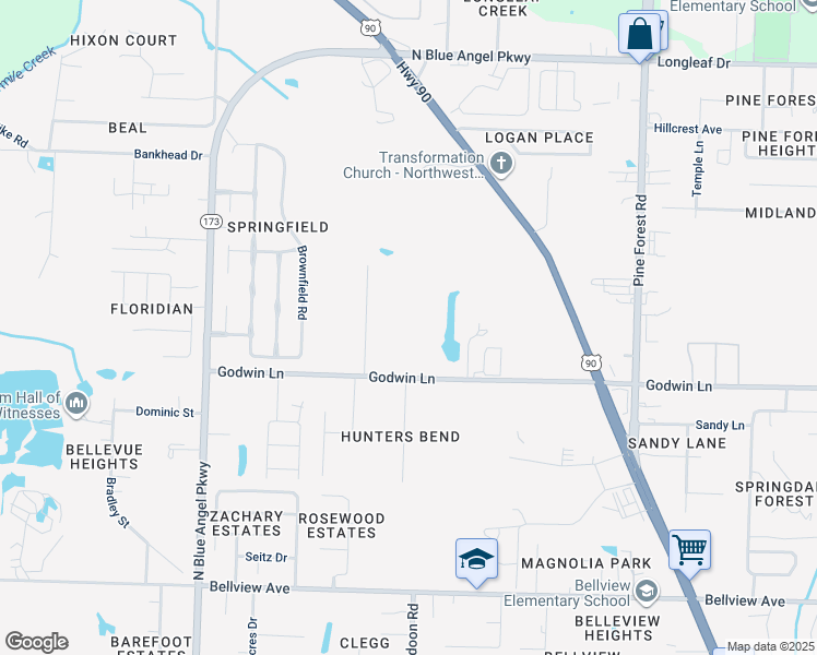 map of restaurants, bars, coffee shops, grocery stores, and more near 3410 Godwin Lane in Pensacola