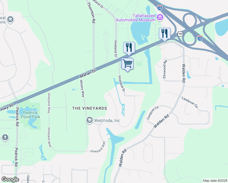 map of restaurants, bars, coffee shops, grocery stores, and more near 1815 Vineland Lane in Tallahassee