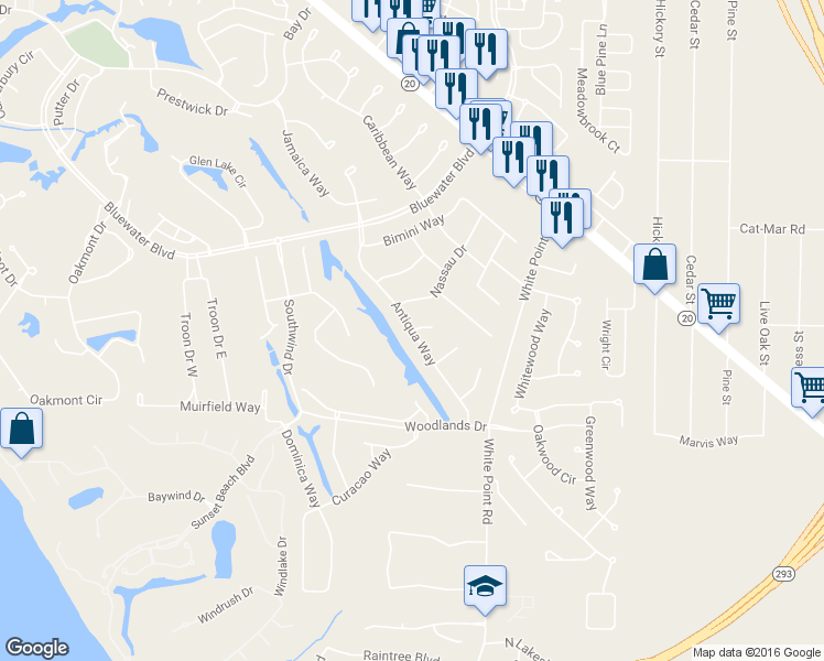 map of restaurants, bars, coffee shops, grocery stores, and more near 153 Antiqua Way in Niceville