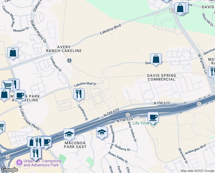 map of restaurants, bars, coffee shops, grocery stores, and more near 13649 Rutledge Spur in Austin