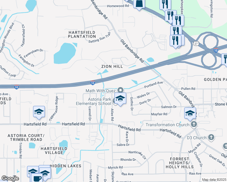 map of restaurants, bars, coffee shops, grocery stores, and more near 1968 Portland Avenue in Tallahassee