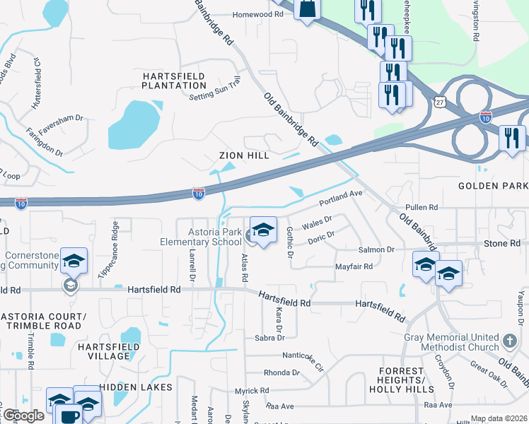 map of restaurants, bars, coffee shops, grocery stores, and more near 1940 Portland Avenue in Tallahassee