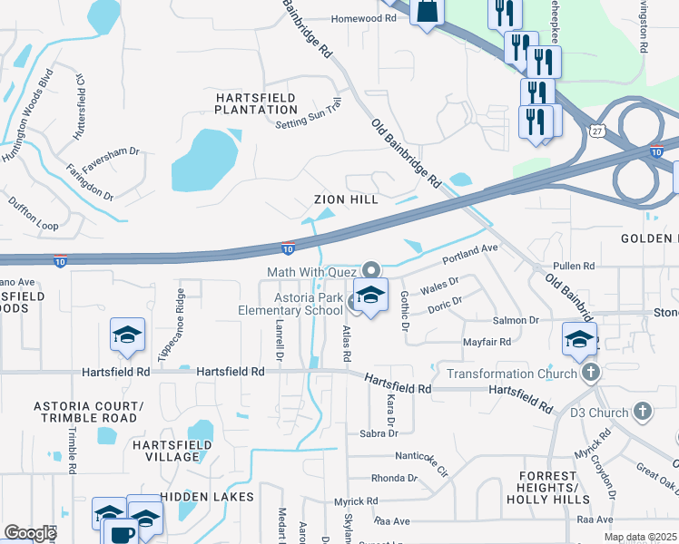 map of restaurants, bars, coffee shops, grocery stores, and more near 1982 Portland Avenue in Tallahassee