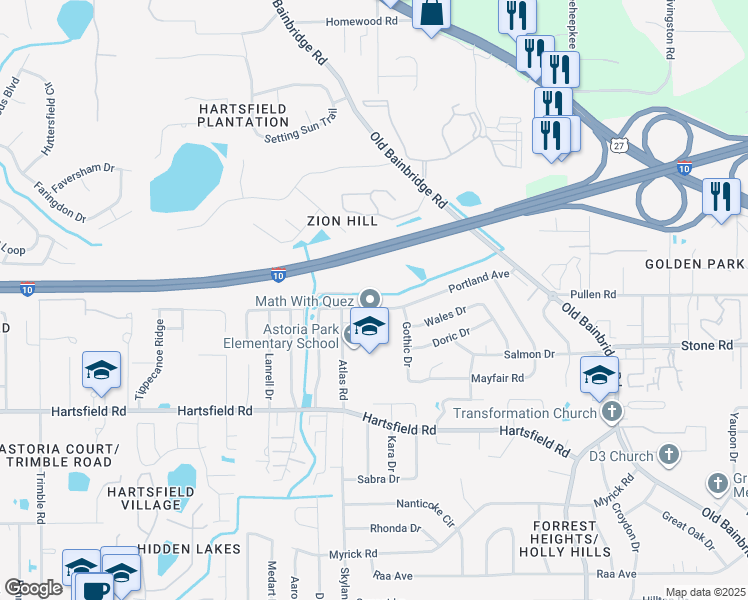 map of restaurants, bars, coffee shops, grocery stores, and more near 1918 Portland Avenue in Tallahassee