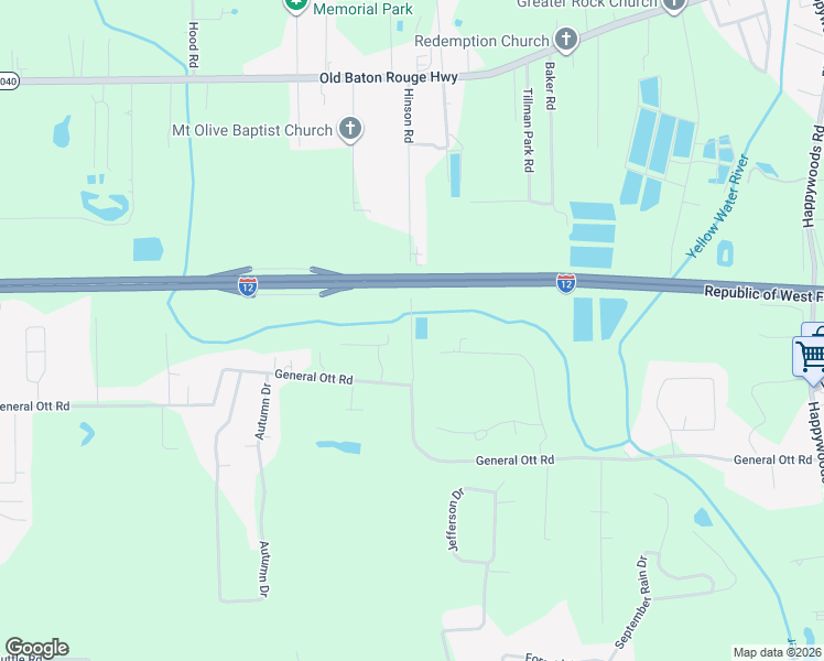 map of restaurants, bars, coffee shops, grocery stores, and more near 42716 Hinson Road in Hammond