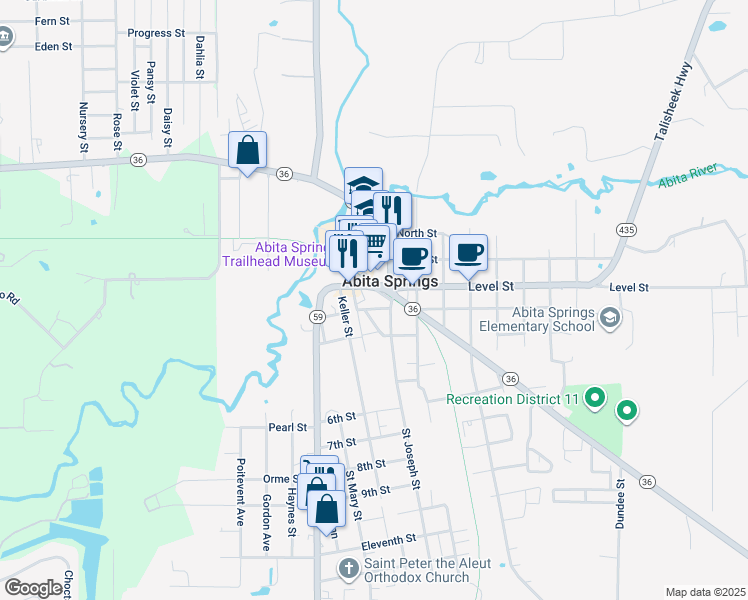 map of restaurants, bars, coffee shops, grocery stores, and more near 22070 Louisiana 59 in Abita Springs