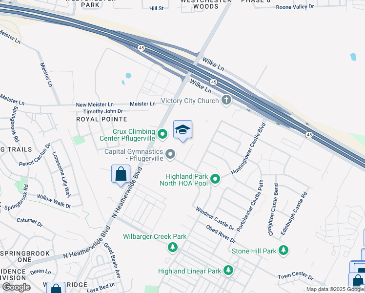 map of restaurants, bars, coffee shops, grocery stores, and more near 428 Kingston Lacy Boulevard in Pflugerville