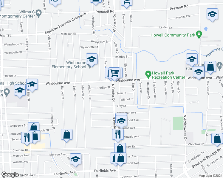 map of restaurants, bars, coffee shops, grocery stores, and more near 3165 North Foster Drive in Baton Rouge