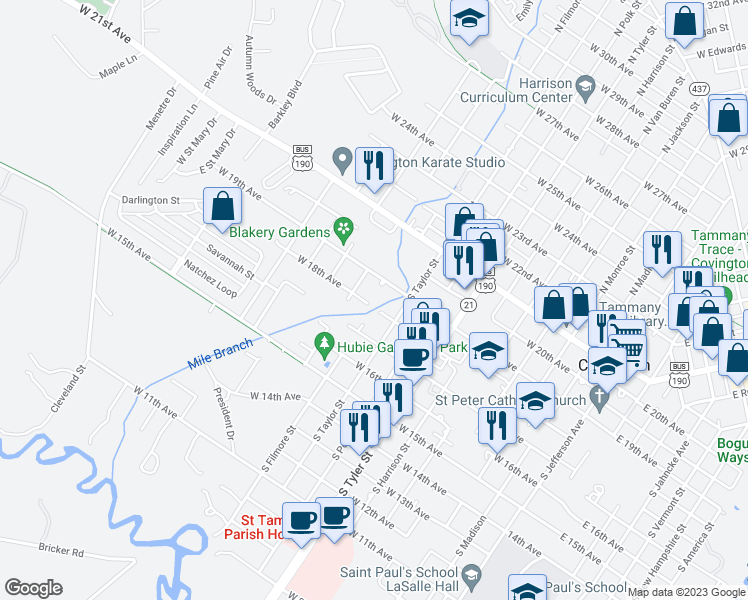map of restaurants, bars, coffee shops, grocery stores, and more near 1018 West 18th Avenue in Covington