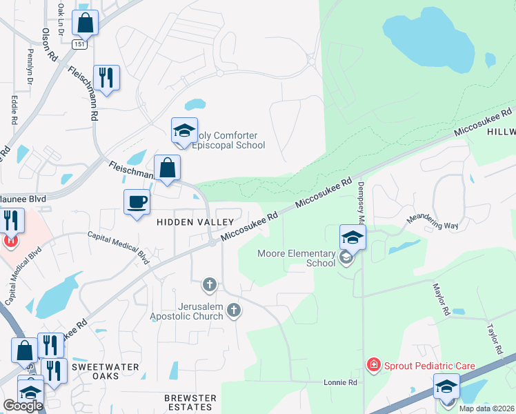 map of restaurants, bars, coffee shops, grocery stores, and more near 3728 Miccosukee Road in Tallahassee