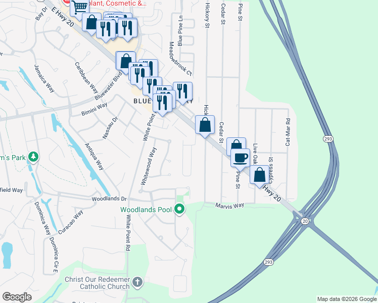 map of restaurants, bars, coffee shops, grocery stores, and more near 108 Wright Drive in Niceville