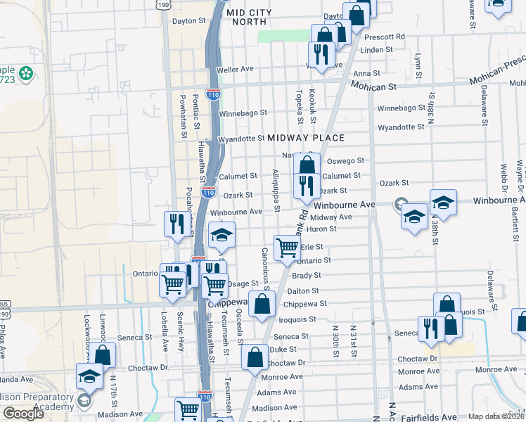 map of restaurants, bars, coffee shops, grocery stores, and more near 3301 Canonicus Street in Baton Rouge