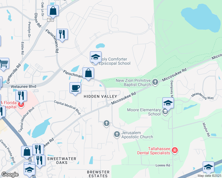 map of restaurants, bars, coffee shops, grocery stores, and more near 3547 Sedona Loop in Tallahassee