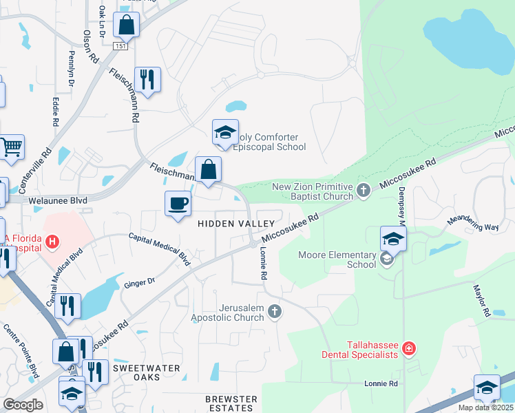 map of restaurants, bars, coffee shops, grocery stores, and more near 3555 Sedona Loop in Tallahassee