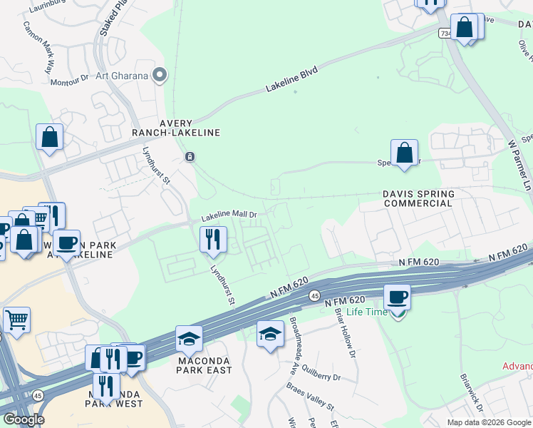 map of restaurants, bars, coffee shops, grocery stores, and more near 10201 Jacksboro Trail in Austin