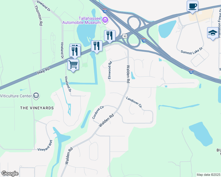 map of restaurants, bars, coffee shops, grocery stores, and more near 6480 Broadtree Court in Tallahassee