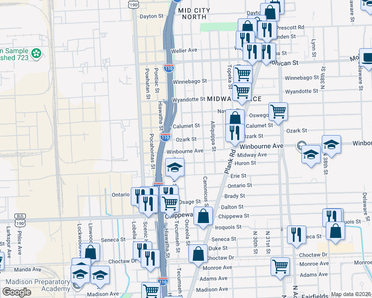 map of restaurants, bars, coffee shops, grocery stores, and more near 3341 Osceola Street in Baton Rouge