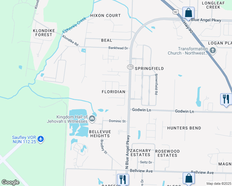 map of restaurants, bars, coffee shops, grocery stores, and more near 5055 Cocoa Drive in Pensacola
