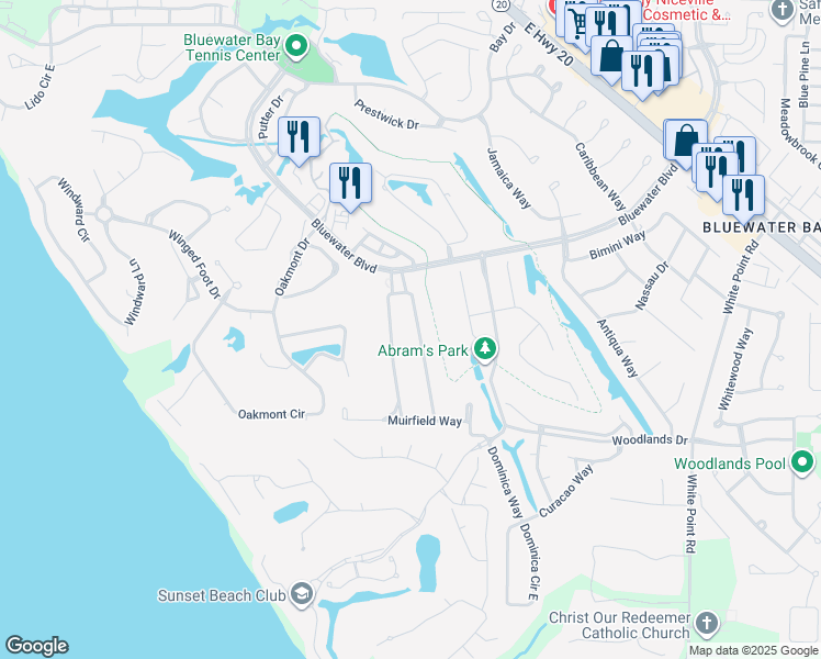 map of restaurants, bars, coffee shops, grocery stores, and more near 1121 Troon Drive West in Niceville