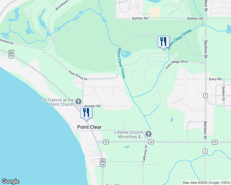 map of restaurants, bars, coffee shops, grocery stores, and more near 6174-6324 Oakwood Ln in Fairhope
