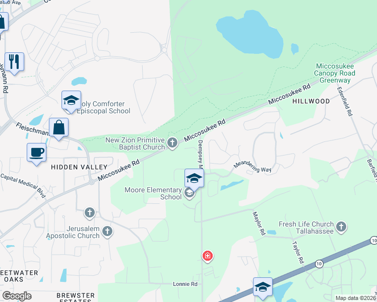 map of restaurants, bars, coffee shops, grocery stores, and more near 3976 Emerald Chase Drive in Tallahassee