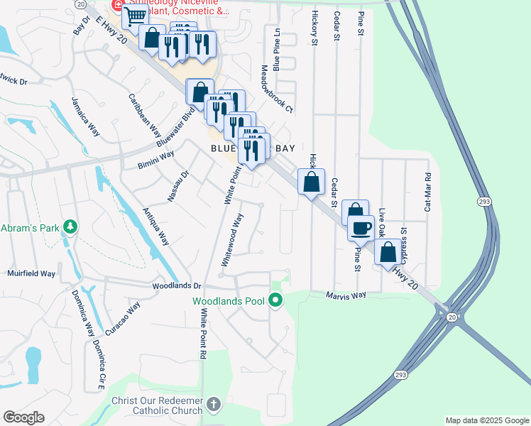 map of restaurants, bars, coffee shops, grocery stores, and more near 621 Rosewood Way in Niceville