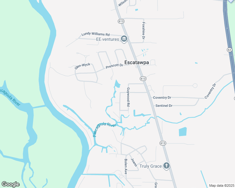 map of restaurants, bars, coffee shops, grocery stores, and more near 9321 Hardwicke Road in Moss Point