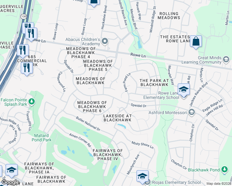 map of restaurants, bars, coffee shops, grocery stores, and more near 2609 Pumpkin Ridge Court in Pflugerville