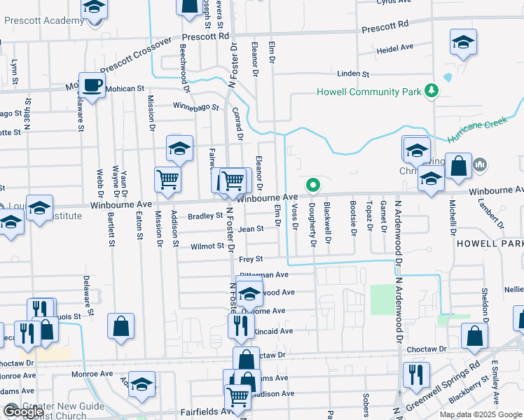 map of restaurants, bars, coffee shops, grocery stores, and more near 5207 Bradley Street in Baton Rouge