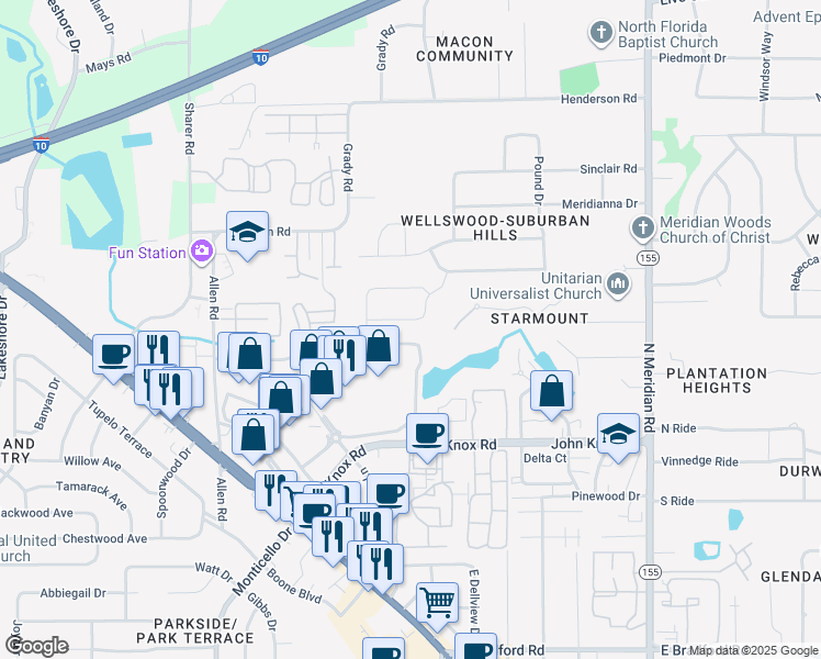 map of restaurants, bars, coffee shops, grocery stores, and more near 305 Sweetbriar Drive in Tallahassee