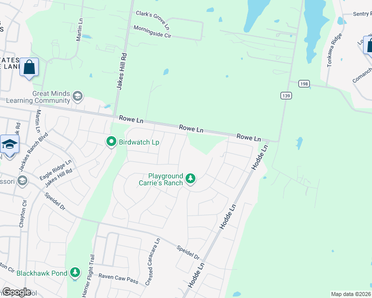 map of restaurants, bars, coffee shops, grocery stores, and more near 4421 Rowe Lane in Pflugerville
