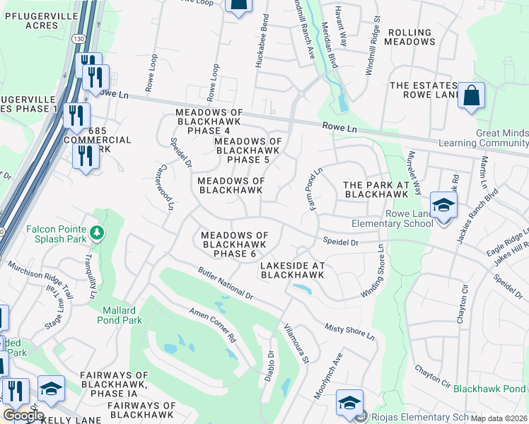 map of restaurants, bars, coffee shops, grocery stores, and more near 2500 Speidel Drive in Pflugerville