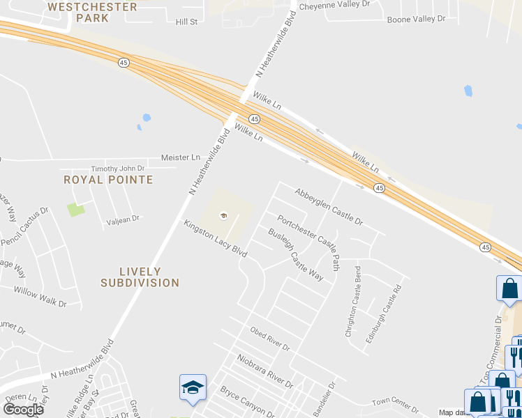 map of restaurants, bars, coffee shops, grocery stores, and more near 18916 Alnwick Castle Dr in Pflugerville