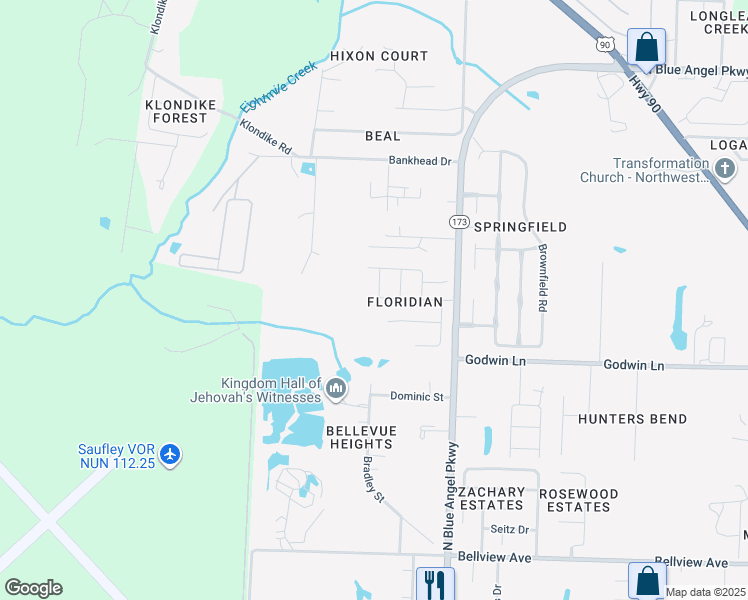 map of restaurants, bars, coffee shops, grocery stores, and more near 5115 Cocoa Drive in Pensacola