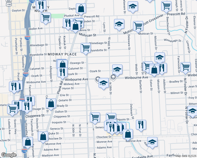 map of restaurants, bars, coffee shops, grocery stores, and more near 3455 Winbourne Avenue in Baton Rouge