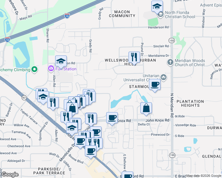 map of restaurants, bars, coffee shops, grocery stores, and more near 305 Sweetbriar Drive in Tallahassee