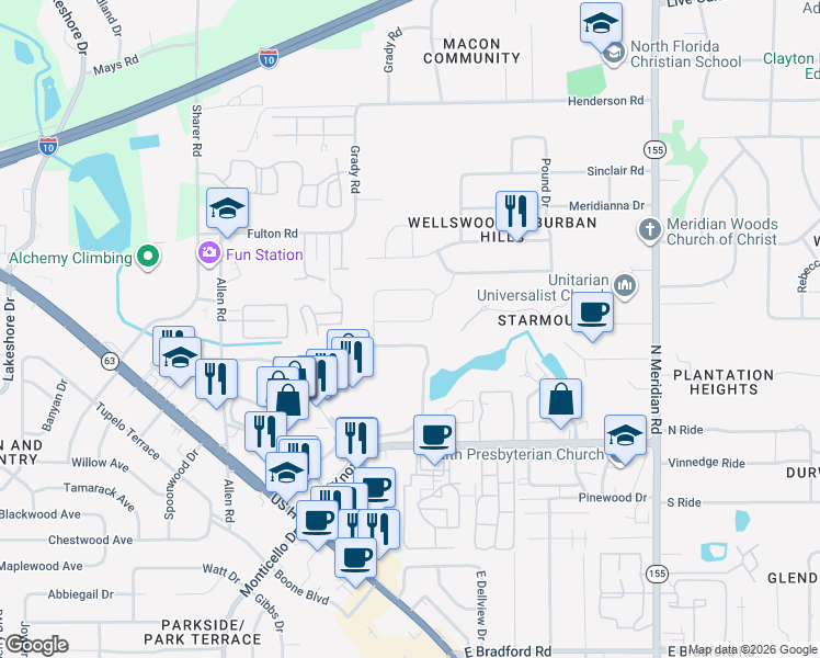 map of restaurants, bars, coffee shops, grocery stores, and more near 305 Sweetbriar Drive in Tallahassee