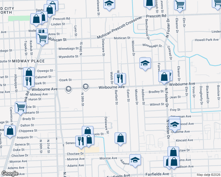map of restaurants, bars, coffee shops, grocery stores, and more near 4040 Winbourne Avenue in Baton Rouge