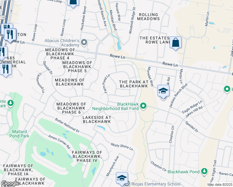 map of restaurants, bars, coffee shops, grocery stores, and more near 2800 Mission Tejas Drive in Pflugerville