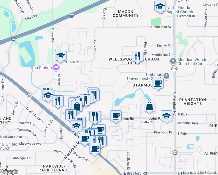 map of restaurants, bars, coffee shops, grocery stores, and more near 305 Sweetbriar Drive in Tallahassee