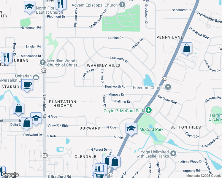 map of restaurants, bars, coffee shops, grocery stores, and more near 903 Kenilworth Road in Tallahassee
