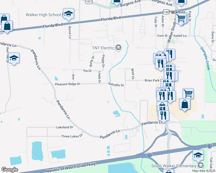map of restaurants, bars, coffee shops, grocery stores, and more near 12944 Pleasant Ridge Drive in Walker