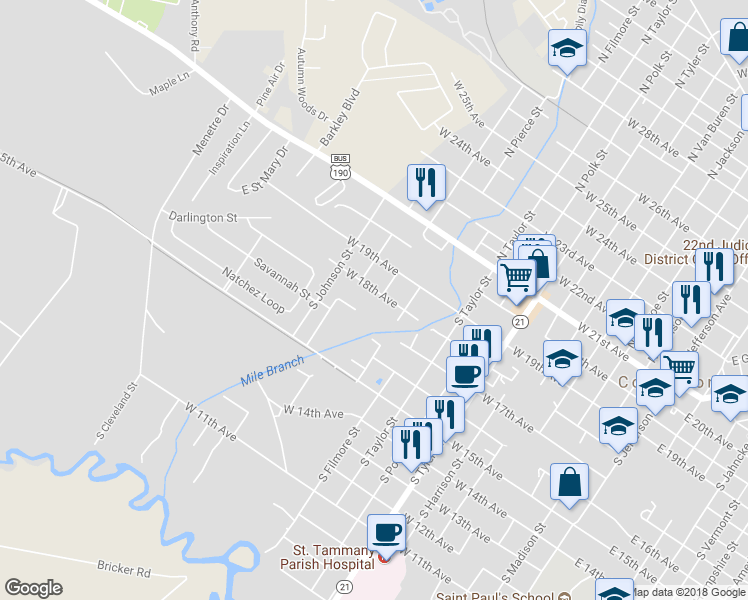 map of restaurants, bars, coffee shops, grocery stores, and more near 1203 West 18th Avenue in Covington