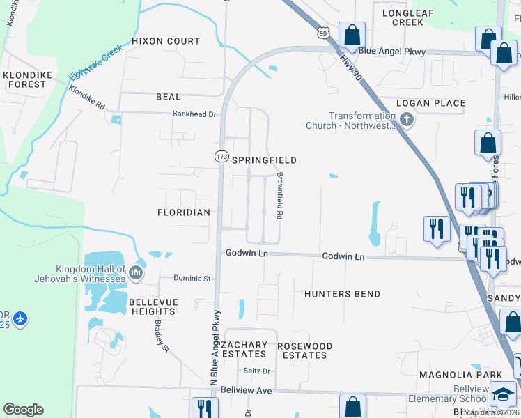 map of restaurants, bars, coffee shops, grocery stores, and more near 4034 Glenway Drive in Bellview